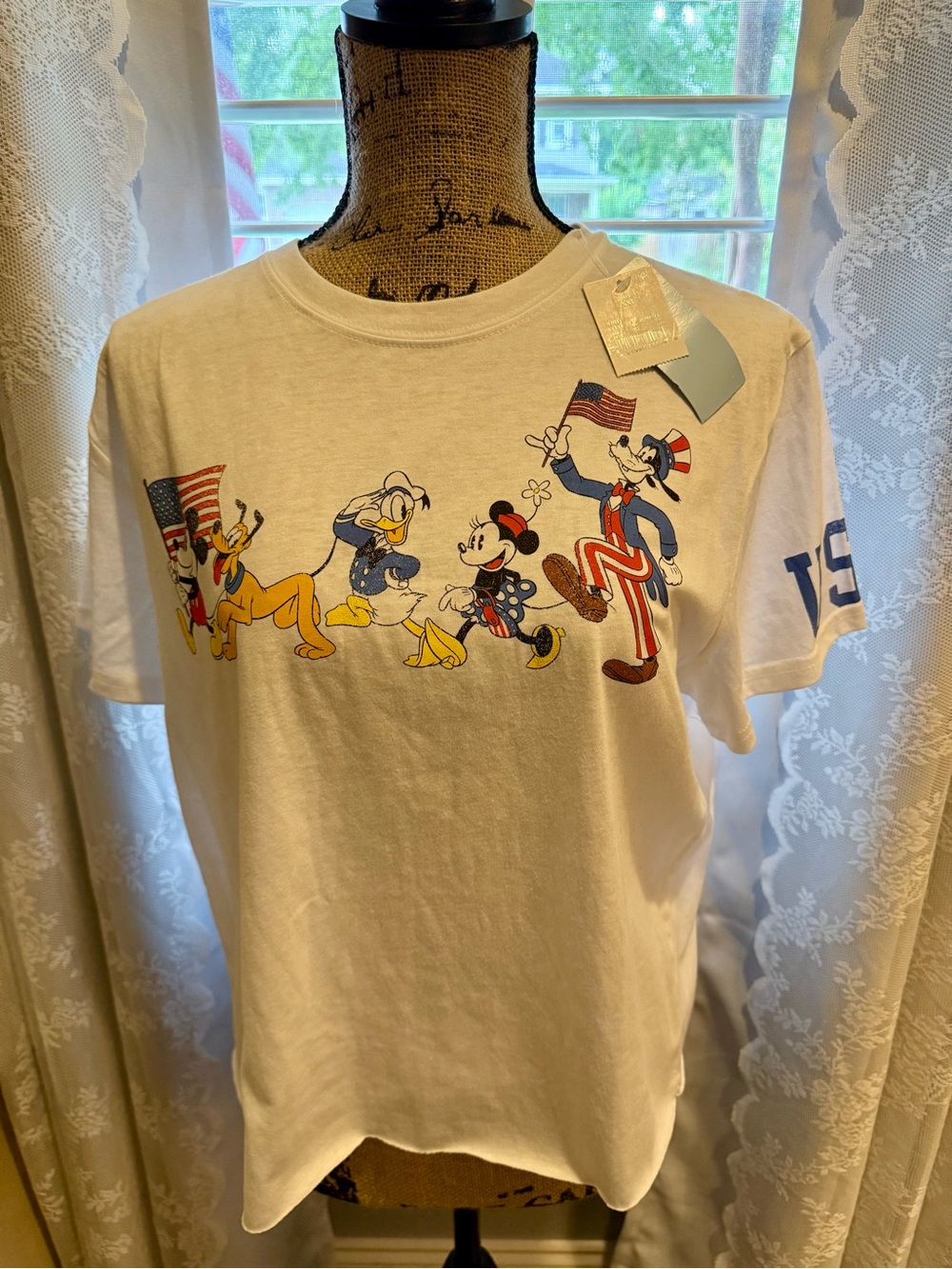 Disney White Short-Sleeve Tee with Patriotic Mickey & Friends